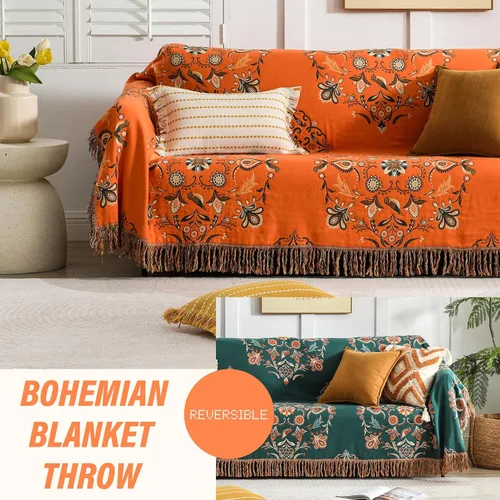 Miniatura 3 de SahSahCasa Manta 100% algodón tamaño Queen, manta de muselina naranja para sofá, silla, sofá cama, manta reversible suave para exteriores e