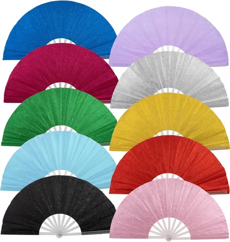 Miniatura 29 de 10 ventiladores plegables grandes de mano para hombres y mujeres, abanicos decorativos plegables, accesorios rave, utilizado para bailes, fiestas