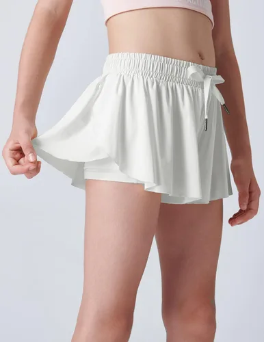 Miniatura 3 de Paquete de 3 pantalones cortos fluidos para niñas con forro de elastano, 2 en 1, faldas de mariposa para jóvenes, para fitness, correr, deportes