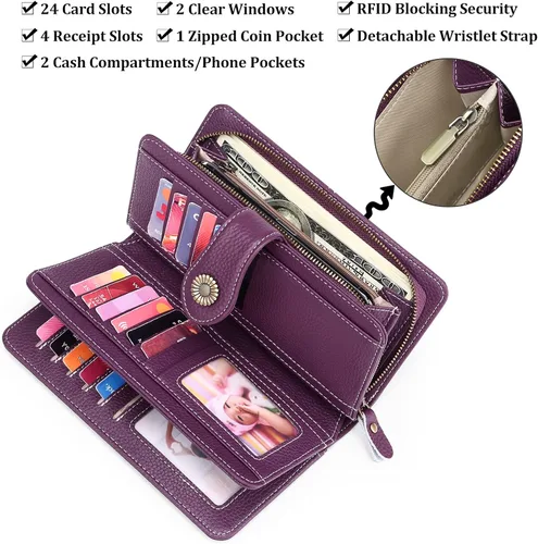 Miniatura 3 de FALAN MULE Cartera de cuero genuino RFID bloqueo gran capacidad Trifold señoras cartera.