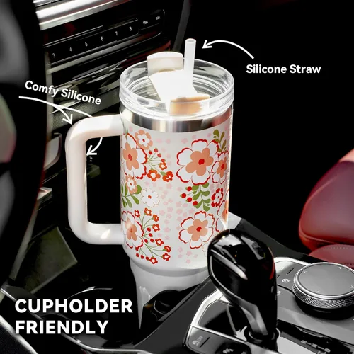Miniatura 5 de Vaso de 40 oz con tapa y pajilla, vasos aislados con asa, botellas de agua de acero inoxidable, vaso para agua con tapa 2 en 1, taza de viaje al