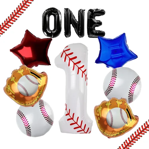 Miniatura 10 de Juego de globos de béisbol de 40 pulgadas, decoraciones de fiesta de cumpleaños número 10 para niños, globo de béisbol número 10 para suministros