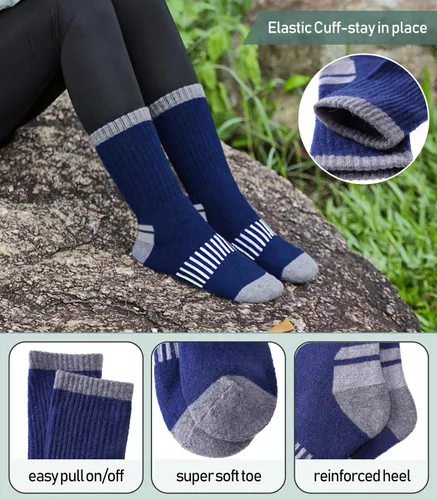 Miniatura 17 de Yebing Calcetines de senderismo de lana merina para mujer, térmicos, cálidos, para botas de invierno, con cojines, acogedores y gruesos