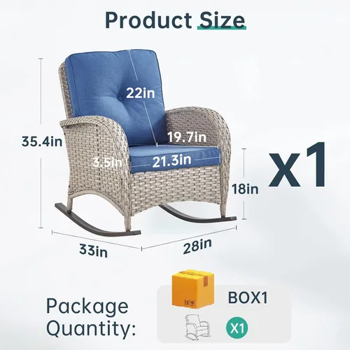 Miniatura 2 de Mecedora de Artfurniz para patio: Silla mecedora de mimbre para exteriores con cojín removible, con capacidad de peso de 300 libras, asiento Mimbre