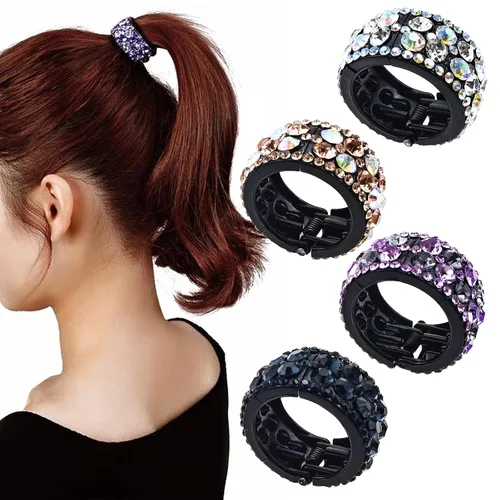 Paquete de 4 pinzas para el cabello con diamantes de imitación para cola de caballo alta, pinzas antideslizantes con diamantes de imitación de