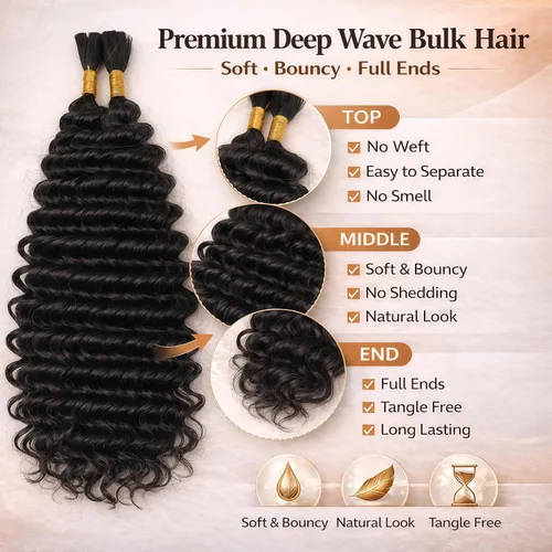 Miniatura 2 de Mezcla de cabello humano trenzado sintético de onda profunda a granel para trenzar, 16 pulgadas, cabello trenzado húmedo y ondulado, 2 piezas