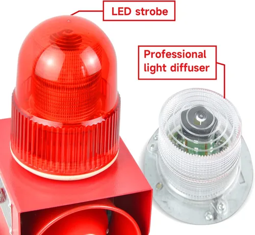 Miniatura 6 de Alarma industrial de sonido y luz - LED estroboscópica luz de advertencia cuerno fuerte sirena de seguridad al aire libre 25W 120dB DC12V