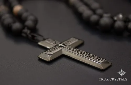 Miniatura 3 de Mens Cross Pendant Beads Necklace Gemstone Natural Stone Necklace Onyx Beaded Necklace Rosary Prayer Necklace Crux Crystals Mens Religious Jewelry