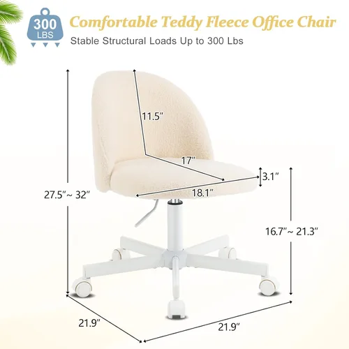 Miniatura 2 de VINGLI Silla Candy sin Brazos, Linda Silla de Escritorio, Cómoda Silla Pequeña de Oficina con Ruedas, Silla de Tocador con Soporte Lumbar, Silla