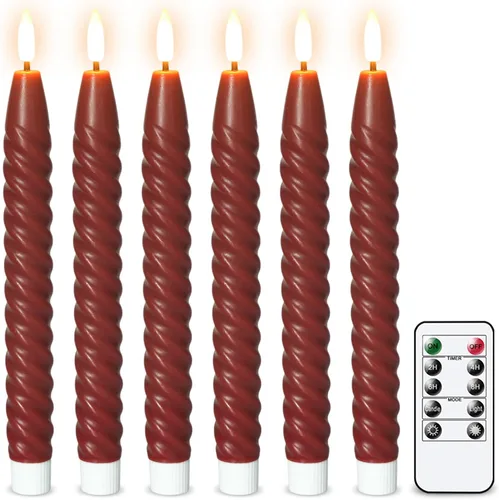 Miniatura 14 de Velas cónicas sin llama de flores moradas con temporizador remoto, velas LED que funcionan con pilas, mecha 3D cálida parpadeante, velas de cera