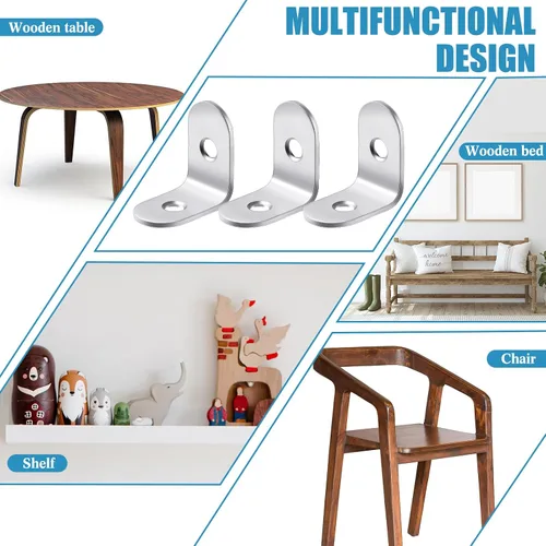 Miniatura 6 de Pelopy 100 soportes en forma de L de acero inoxidable de 90 grados, soporte de ángulo recto resistente para muebles de madera, silla, cajón