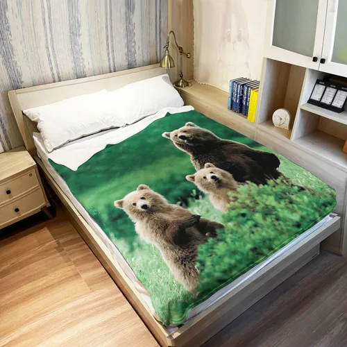 Miniatura 3 de Manta de forro polar suave y acogedora con estampado de osos marrones, manta de franela ligera y cálida para sofá, cama, sala de estar, dormitorio
