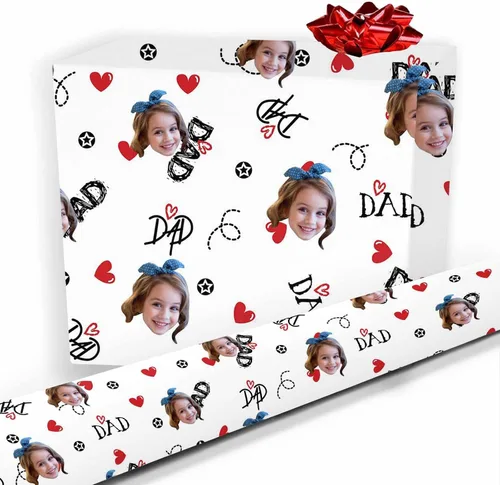 Miniatura 41 de Papel de regalo personalizado, divertido papel de regalo para cara, foto, nombre, Día del Padre, rollo de regalo para papá, hombres, mujeres, niños