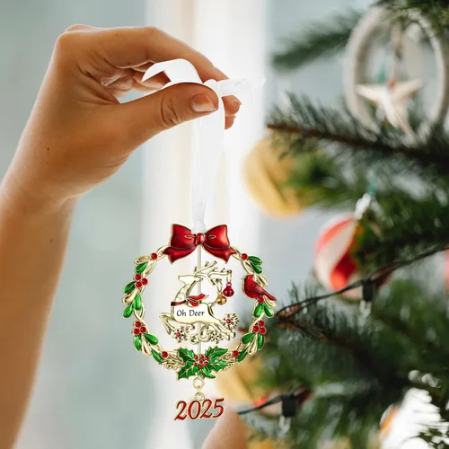 Miniatura 7 de Adorno para árbol de Navidad de metal plateado colgante, diseño giratorio, encanto decorativo festivo, regalo conmemorativo (2025 Ciervo y Dorado)