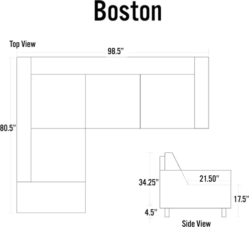 Miniatura 2 de Cortesi Home Sofá modular Boston contemporáneo de cuero genuino con diván izquierdo, negro 80 x 98 pulgadas