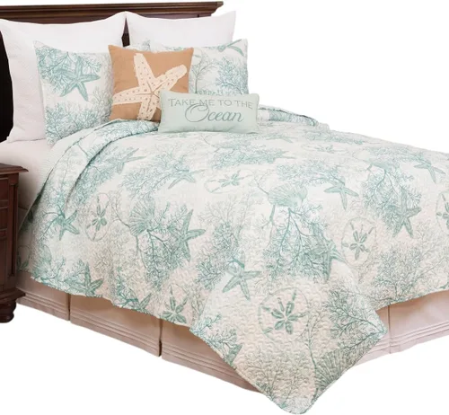 C&F Home Ocean Treasures - Juego de edredón de 2 piezas tamaño individual, versátil para verano, náutico, costero, playa, casa, reversible, lavable