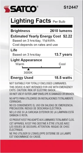 Miniatura 5 de Satco Lámpara de repuesto LED de base media E26 de 18.5 W, 3000 K, 5.2 pulgadas de largo y 2.76 pulgadas de ancho