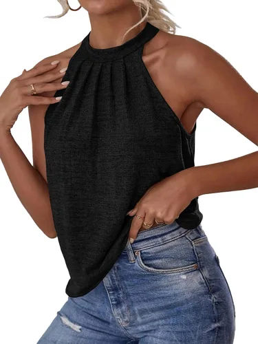 Miniatura 3 de Rooscier Blusa sin mangas plisada sin mangas con cuello halter para mujer