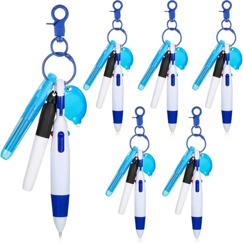 Miniatura 8 de 30 piezas de clip retráctil para bolígrafo de lanzadera con mini resaltador, bolígrafo de insignia de enfermera, marcador de neón, llavero LED, clip