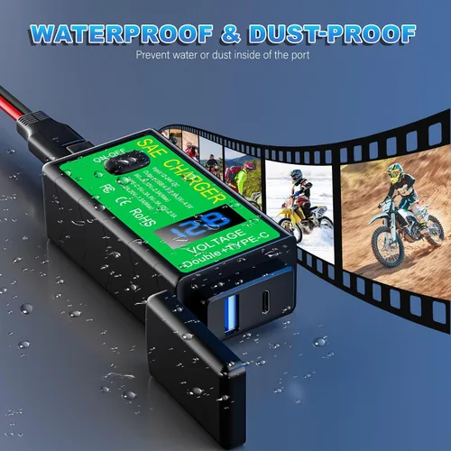 Miniatura 4 de YONHAN Cargador de teléfono USB para motocicleta de 4.8 A, adaptador SAE a USB con voltímetro e interruptor de encendido/apagado, carga rápida