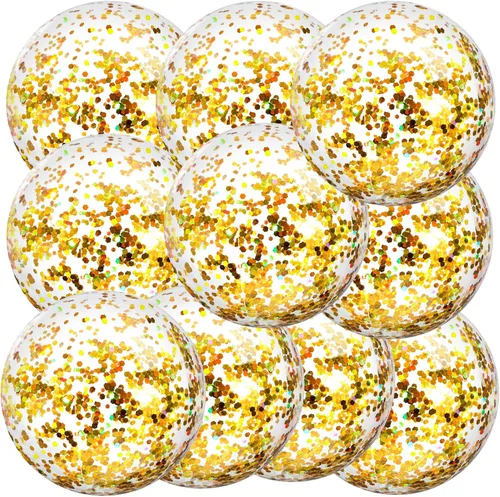 Miniatura 8 de Civaner 10 bolas inflables de playa con purpurina de 16 pulgadas, bola grande de confeti brillante para piscina, globo inflable transparente