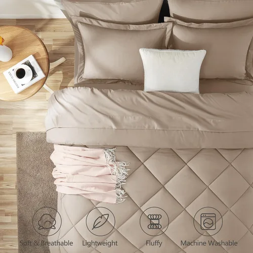 Miniatura 220 de CozyLux Juego de edredón tamaño King, color naranja quemado, toda la ropa de cama en una sola bolsa, 7 piezas: edredón, fundas de almohada