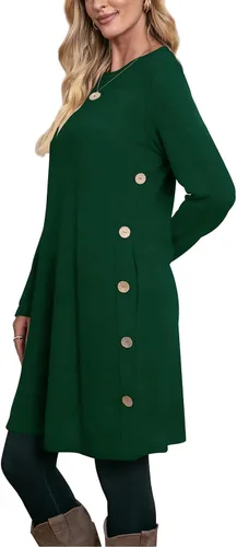 Miniatura 2 de OFEEFAN Vestido largo de manga larga para mujer, trajes de otoño con bolsillos y botones