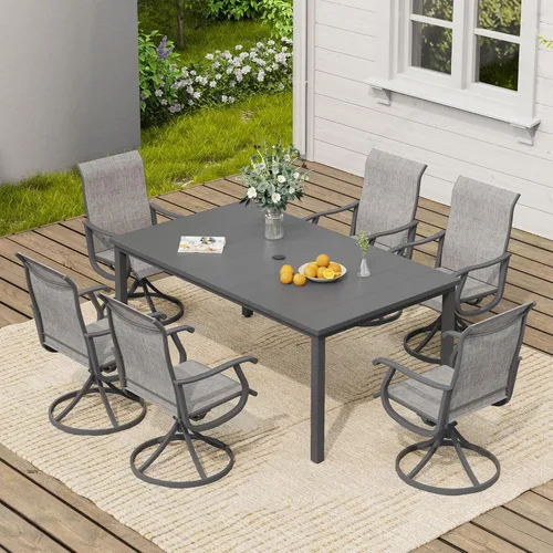 Miniatura 75 de VICLLAX Muebles pequeños de exterior de 3 piezas, 2 sillas giratorias de patio y mesa redonda pequeña para 2, sillas de carbón oscuro y negro