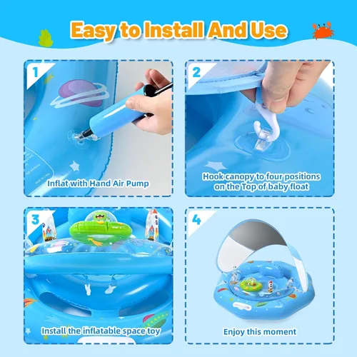 Miniatura 7 de Flotador de piscina para bebé con toldo, flotador inflable para bebé con protección solar UPF50+, flotador de piscina infantil con consola