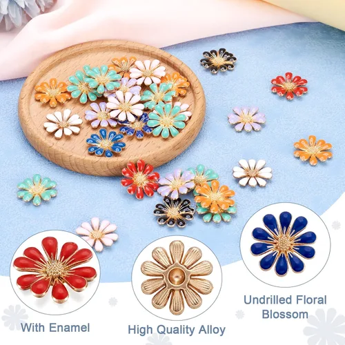 Miniatura 2 de Craftdady Cuentas de flores de resina, 72 piezas de cabujones de flores kawaii con parte trasera plana, 2 estilos, sin agujero, cuentas de rosas