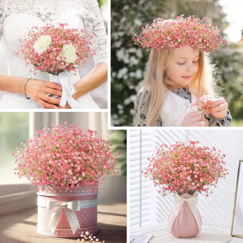 Miniatura 5 de N&T NIETING - Ramo de 10 flores artificiales de aliento de bebé, gypsophila falsa, toque real, arreglo de flores artificiales para bodas, fiestas