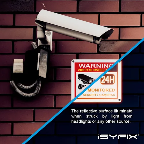 Miniatura 5 de iSYFIX Señal de advertencia de videovigilancia – 1 paquete de 1 paquete reflectante plateado de 7 x 6 pulgadas – 100% libre de óxido de aluminio
