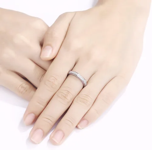 Miniatura 4 de Newshe Jewellery Banda de Boda Apilable Anillos de Compromiso de Circonita Cúbica para Mujeres Plata de Ley 925 Eternidad Aniversario Nupcial