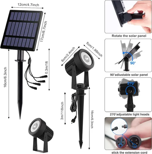 Miniatura 6 de T-SUNUS - Foco solar para jardín al aire libre, 4 en 1, luces solares IP65, impermeable, cable de 9.8 pies, panel solar separado de 5 W, Amarillo