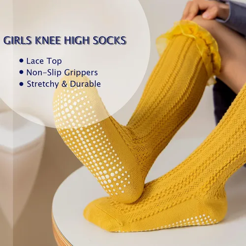 Miniatura 2 de Epeius - Calcetines altos de algodón para bebés y niñas de uniforme calcetas con vuelos Paquete de 3 o 5