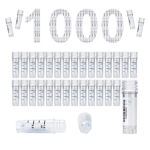 Miniatura 57 de Cryoviales de 0.0 fl oz, 25Pcs Cryotubes con código de barras lateral, frascos de esterilización con rosca externa, tubos de muestra con tapas Azul