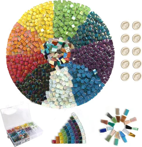 Azulejos de mosaico de 1.5 libras surtidos de azulejos de mosaico de cristal iridiscente para manualidades, juego de piezas de mosaico de vidrio con