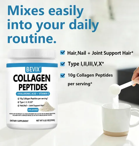 Miniatura 4 de Polvo de péptidos de colágeno avanzado I, II, III, V, X Sustituto, hidrólisis de colágeno, vitamina C y ácido hialurónico, para mejorar la piel