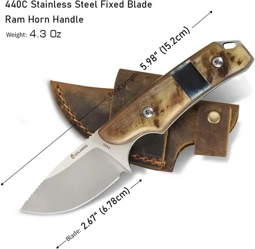 Miniatura 3 de Cool Hand Cuchillo de 5.98 pulgadas con funda de cuero, cuchillo de transporte horizontal compacto de espiga completa, funda de lazo de cinturón