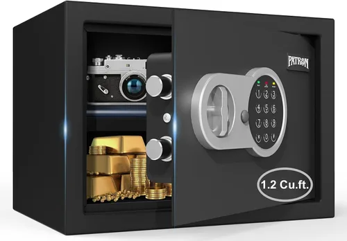 [1.2 pies cúbicos] Caja de seguridad PATRON con llave, seguridad digital para el hogar, cajas fuertes de gabinete para documentos en efectivo, cajas