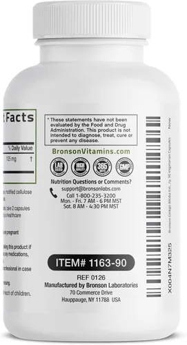 Miniatura 7 de Bronson Ginkgo Biloba Extra Strength Apoya la función cerebral y la memoria, 90 cápsulas vegetarianas Vegetariano, sin OMG, sin gluten, sin soja