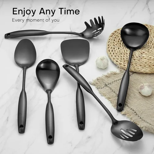 Miniatura 6 de Lazycorner Juego de utensilios de cocina de 9 piezas de acero inoxidable 304 con acabado espejo pulido, cucharas para cocinar, cuchara ranurada