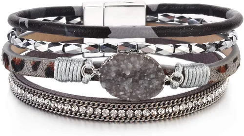 Miniatura 163 de FANCY SHINY - Pulsera de cuero estilo bohemio, pulsera de cuentas de cristal con cierre magnético, regalos de joyería para mujer