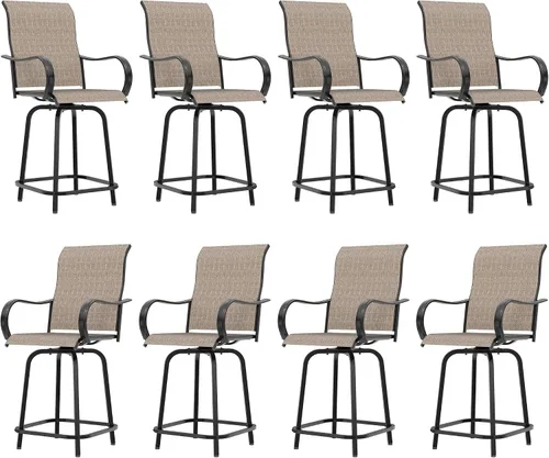 Miniatura 16 de UDPATIO Juego de 4 taburetes de bar giratorios para exteriores, taburetes altos para exteriores con tela textil impermeable, reposabrazos, Marrón