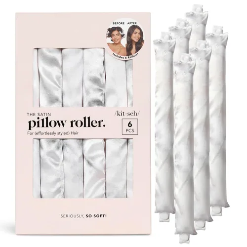 Kitsch Rodillos de almohada de satén, rizador de pelo sin calor, rizos sin calor durante la noche, varillas rizadoras flexibles para cabello largo y