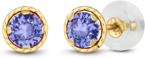 Miniatura 43 de Gem Stone King Aretes redondos de oro amarillo de 14 quilates con piedra natal Redondos de 0.157 in Aretes de oro para mujeres y hombres