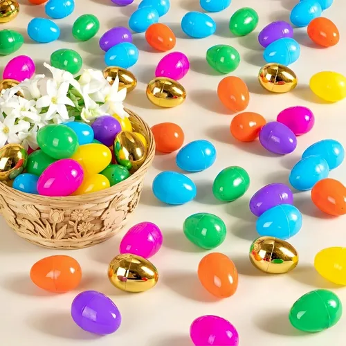 Miniatura 4 de Olixmlya [6 huevos dorados] 100 huevos de Pascua de plástico rellenables de 3 pulgadas, huevos de Pascua vacíos, huevos de plástico coloridos a
