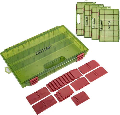 Miniatura 9 de Goture Organizador de caja de aparejos de pesca, caja organizadora de pesca transparente con regla de medición, divisores ajustables, pestillos C