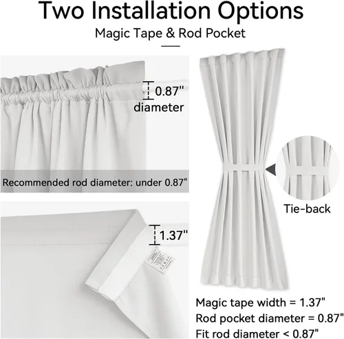 Miniatura 2 de Vatge - Cortinas autoadhesivas para puerta francesa, tratamiento de ventana con filtro de luz sin varillas ni perforaciones para puertas de cristal