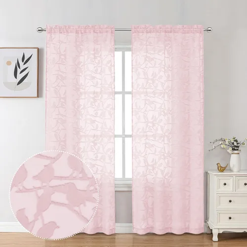 Miniatura 51 de OVZME Anji - 2 paneles de cortinas traslúcidas de gasa marrón de 72 pulgadas de largo para dormitorio, doble bolsillo para barra, tela ligera